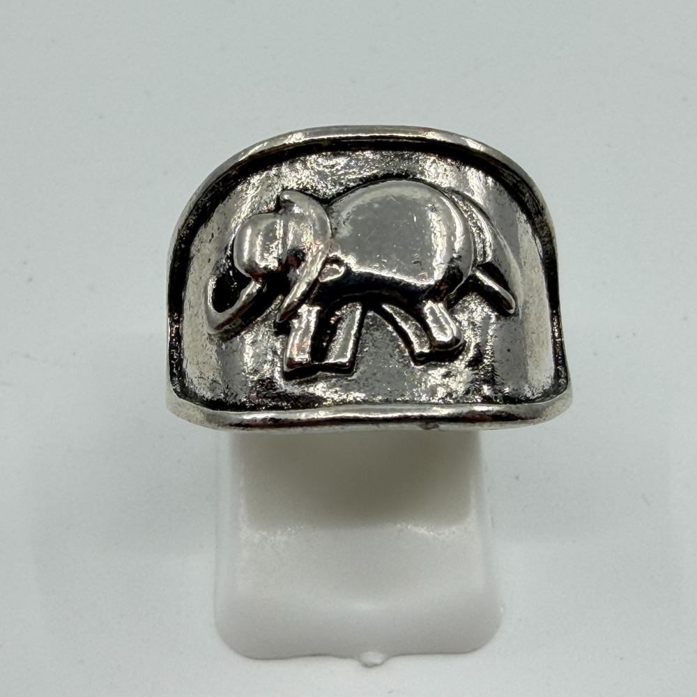 Statement Silver Tone Elephant Wide Band Ring - Stackable Unique Gift